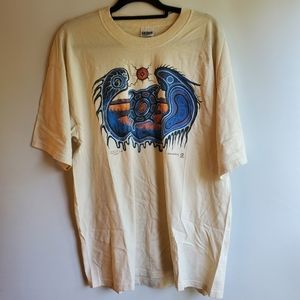 ANTLER RIVER TRADING CO. GRAPHIC T-SHIRT MEN'S CREAM BLUE  SIZE XL